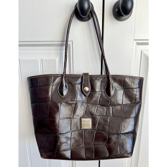 Dooney & Bourke Croc Embossed Shoulder Bag - Dark Brown - Picture 1 of 13